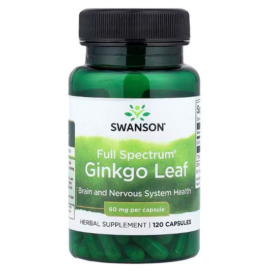 HealthilyYou | Swanson, Full Spectrum® Ginkgo Leaf, 60 mg 120 Capsules Brain & Nervous System Health
