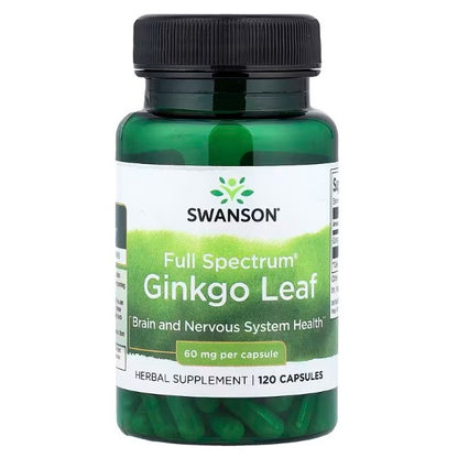 HealthilyYou | Swanson, Full Spectrum® Ginkgo Leaf, 60 mg 120 Capsules Brain & Nervous System Health