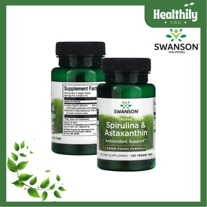HealthilyYou | Swanson, Organic Spirulina & Astaxanthin, 120 Veggie Tabs Antioxidant Support
