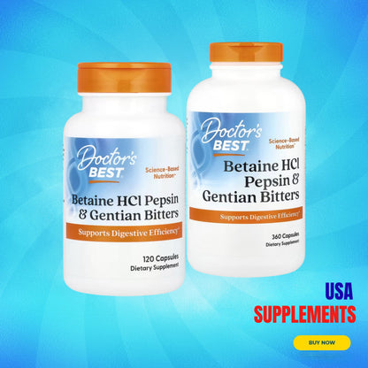 USA Supplements | Doctor's Best, Betaine HCl Pepsin & Gentian Bitters ( Enhances Protein Digestion )
