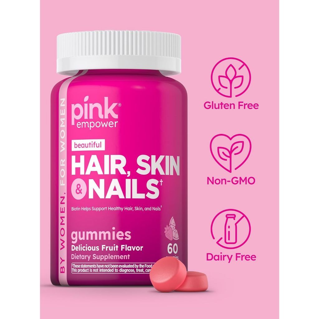USA Supplements | Pink, Beautiful, Hair, Skin & Nails Gummies ( Supports Healthy Hair Growth )