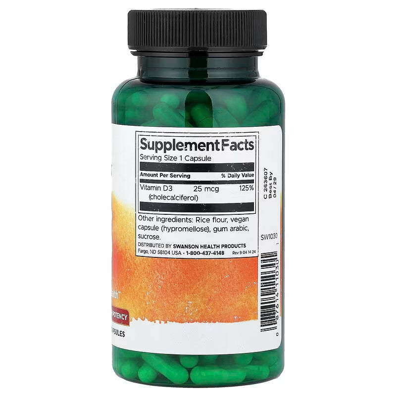 USA Supplements | Swanson, Vitamin D3, 25 mcg, 1,000 IU, 250 Capsules ( Bone and Immune Health )