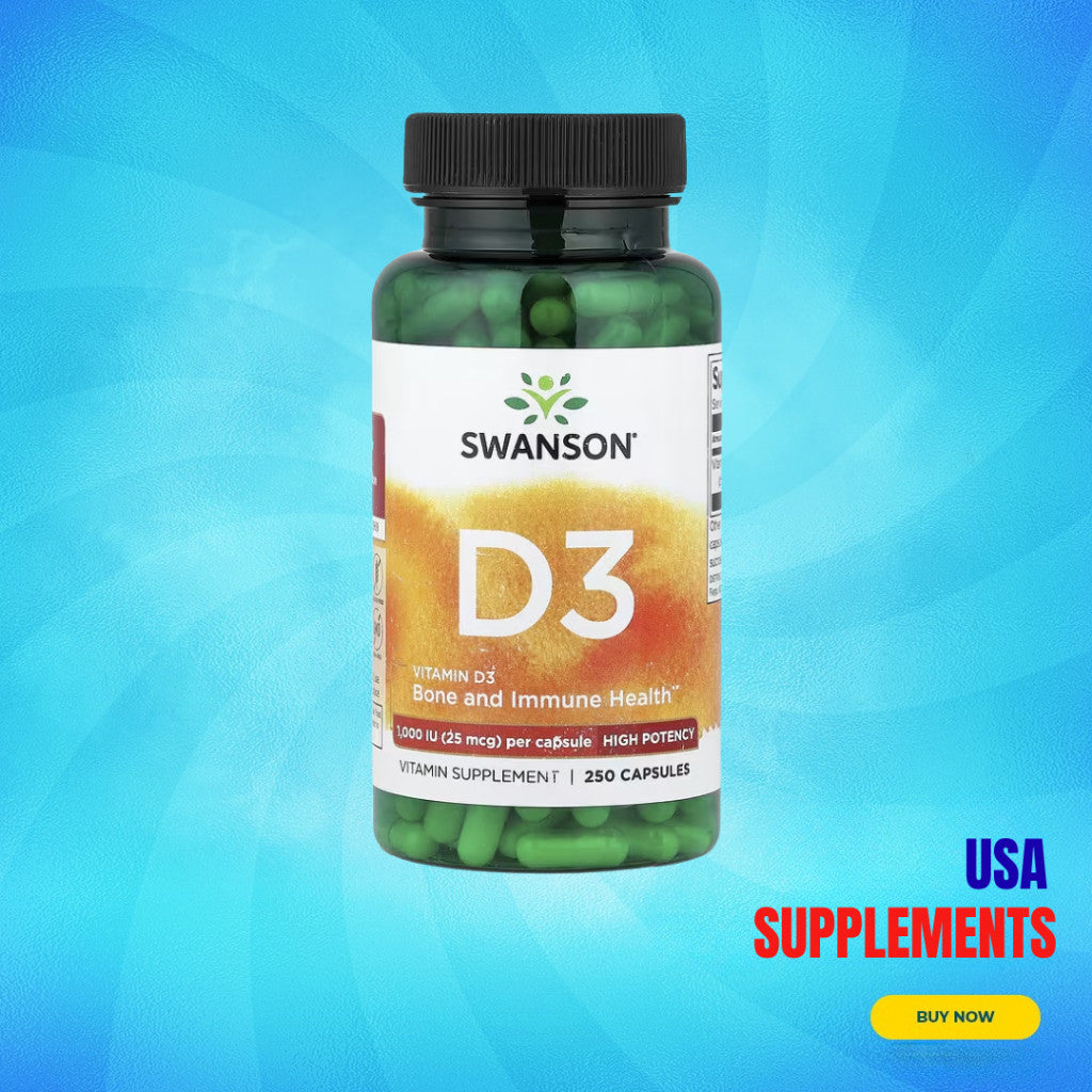 USA Supplements | Swanson, Vitamin D3, 25 mcg, 1,000 IU, 250 Capsules ( Bone and Immune Health )