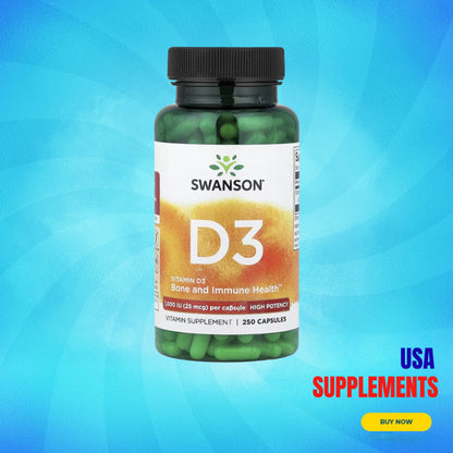 USA Supplements | Swanson, Vitamin D3, 25 mcg, 1,000 IU, 250 Capsules ( Bone and Immune Health )