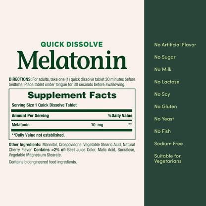USA Supplements | Nature's Bounty, Melatonin, 10 mg, 45 Quick Dissolve Tablets ( Sleep Support )