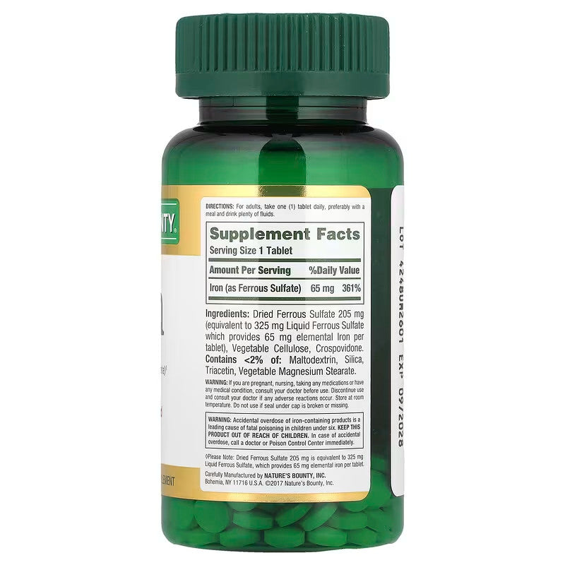 USA Supplements | Nature's Bounty, Iron, 65 mg, 100 Tablets ( Supports Red Blood Cell Production )