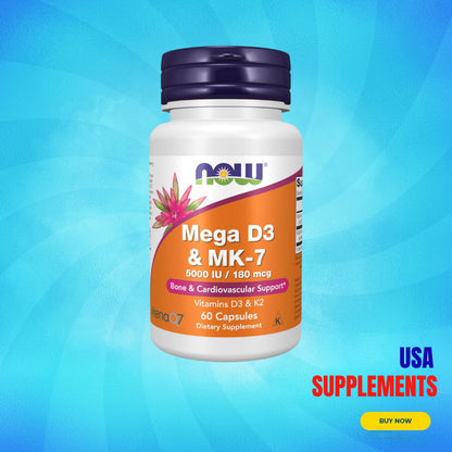 USA Supplements | NOW Foods, Mega D3 & MK-7, 60 Capsules ( Bone & Cardiovascular Support )