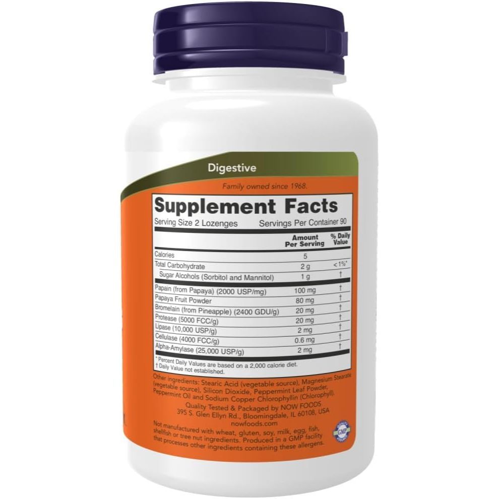 USA Supplements | NOW Foods, Chewable Papaya Enzymes, 180 Loz ( Digestive Support )