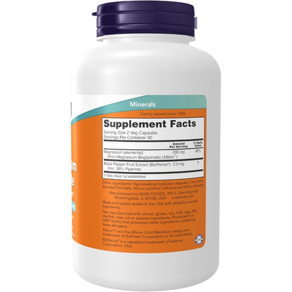 USA Supplements | NOW Foods, Magnesium Glycinate w/ BioPerine, 180 Veg Caps ( Supports Muscle )