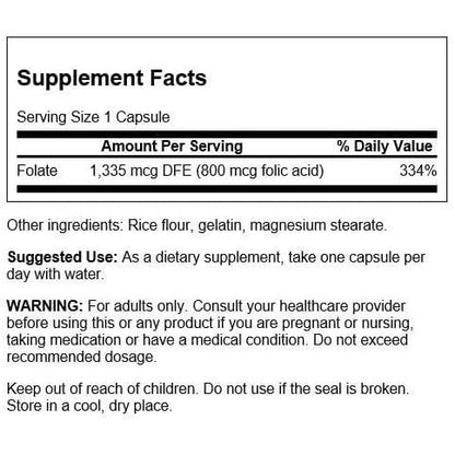 HealthilyYou | Swanson, Folic Acid, 800 mcg, 250 Vegan Capsules Cardiovascular and Prenatal Health