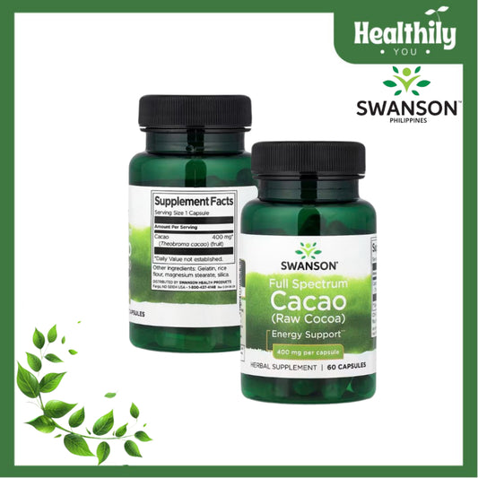 HealthilyYou | Swanson, Full Spectrum Cacao (Raw Cocoa), 400 mg, 60 Capsules Energy Support