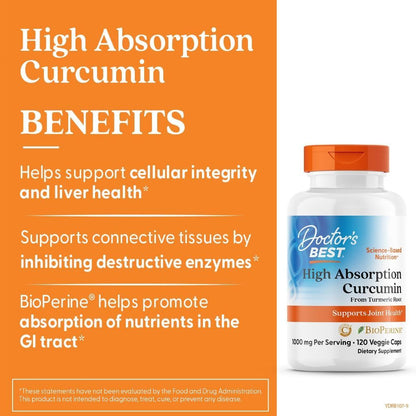 USA Supplements | Doctor's Best, High Absorption Curcumin, 120 Veg Caps ( Joint & Muscle Comfort )