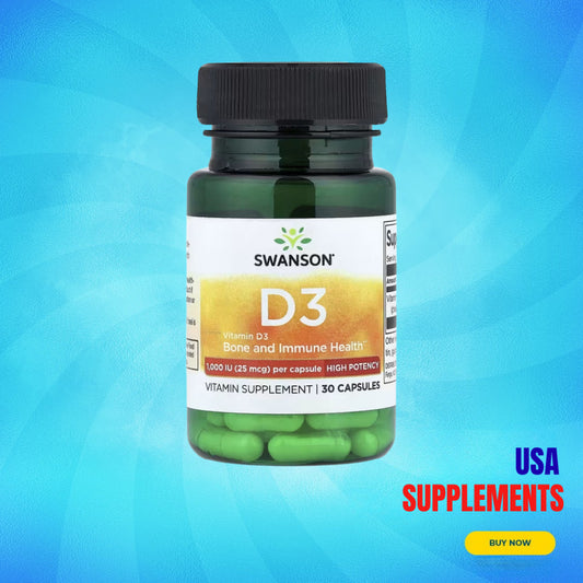 USA Supplements | Swanson, Vitamin D3, High Potency, 25 mcg, 1,000 IU, 30 Capsules ( Bone Health )