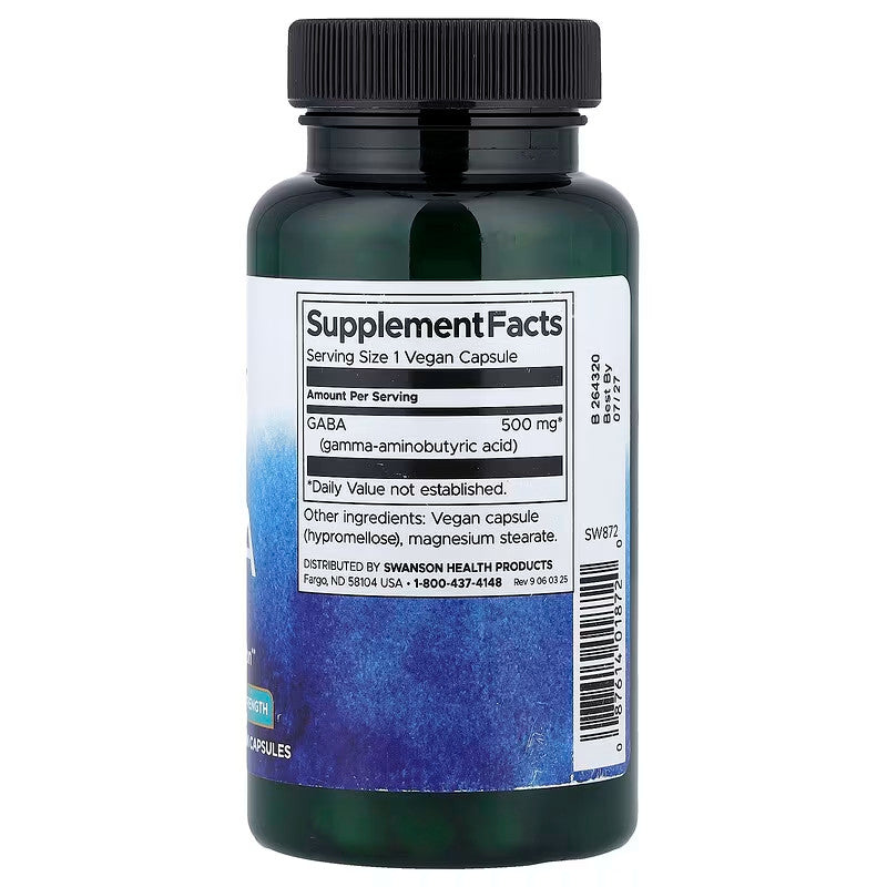 USA Supplements | Swanson, GABA, 500 mg, 100 Vegan Capsules ( Supports Relaxation )