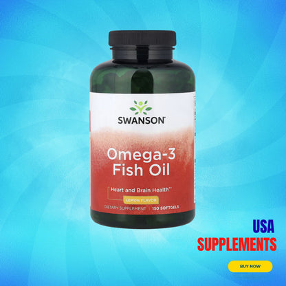 USA Supplements | Swanson, Omega-3 Fish Oil, Lemon, 150 Softgels ( Heart and Brain Health )
