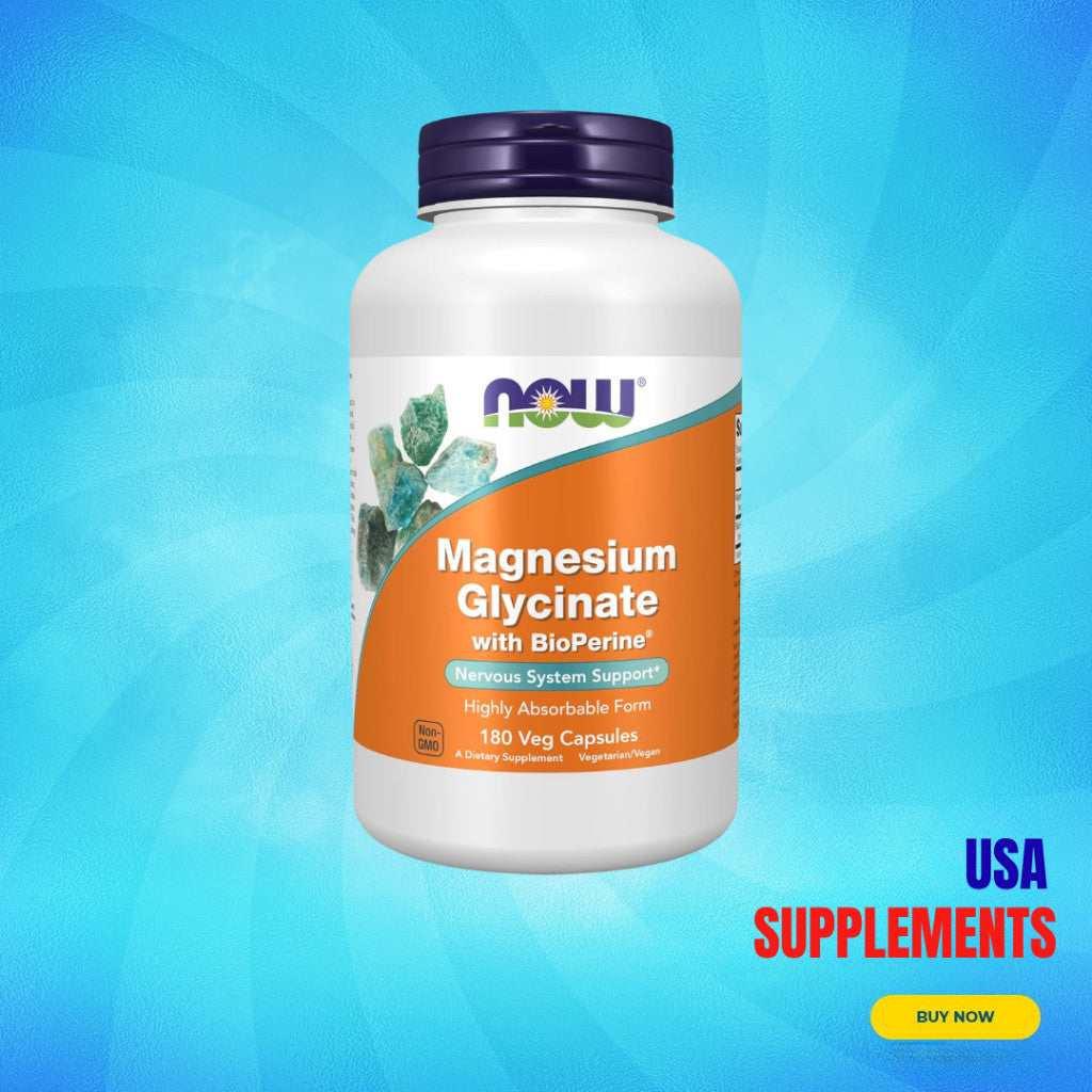 USA Supplements | NOW Foods, Magnesium Glycinate w/ BioPerine, 180 Veg Caps ( Supports Muscle )