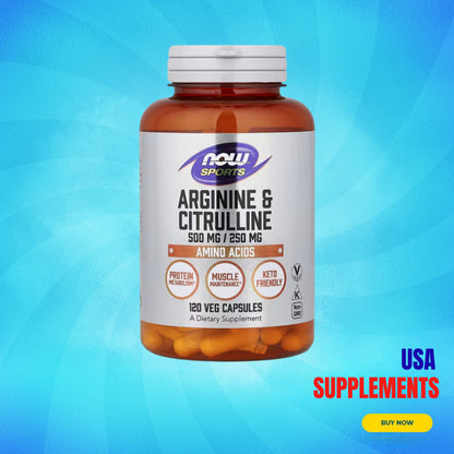 USA Supplements | NOW Foods, Sports, Arginine & Citrulline, 120 Veg Capsules ( Amino Acids )