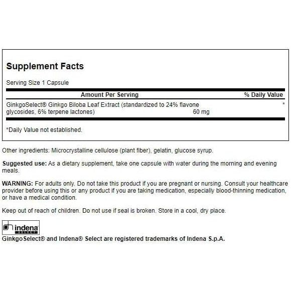 HealthilyYou | Swanson, Ginkgo Biloba Extract, 60 mg, Capsules, Cognitive Health Herbal Supplement