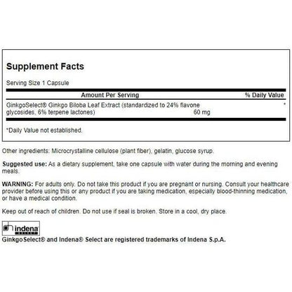 HealthilyYou | Swanson, Ginkgo Biloba Extract, 60 mg, Capsules, Cognitive Health Herbal Supplement
