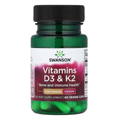Healthily You | Swanson, Vitamins D3 & K2, Extra Strength, with Strontium 60 Veggie Caps Bone Health