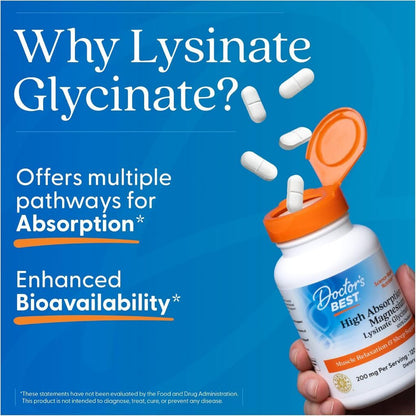 USA Supplements | Doctor's Best, High Absorption Magnesium Lysinate Glycinate ( Sleep Support )