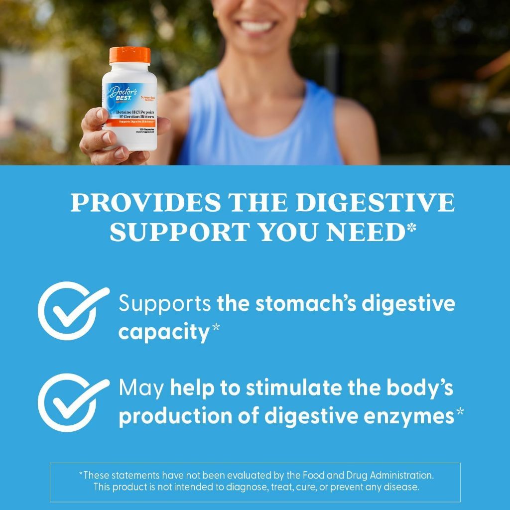 USA Supplements | Doctor's Best, Betaine HCl Pepsin & Gentian Bitters ( Enhances Protein Digestion )