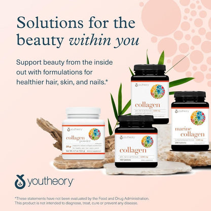 USA Supplements | Youtheory, Collagen, 290 Tablets ( Skin Support, Hair & Nail Health )