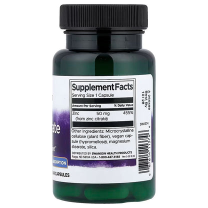 USA Supplements | Swanson, Zinc Citrate, 50 mg, 60 Capsules ( Immune System Function )
