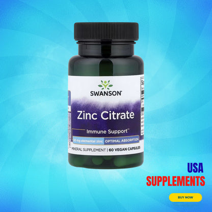 USA Supplements | Swanson, Zinc Citrate, 50 mg, 60 Capsules ( Immune System Function )