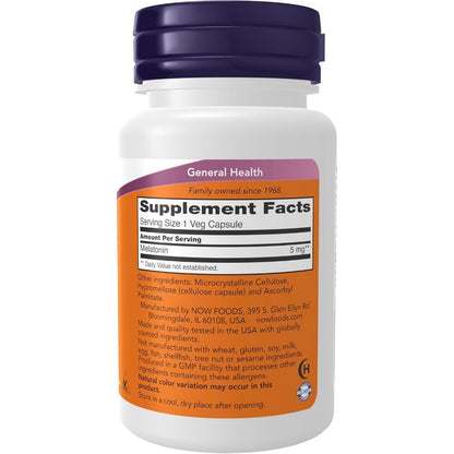 USA Supplements | NOW Foods, Melatonin, 5 mg, 60 Veg Capsules ( Healthy Sleep Cycle )
