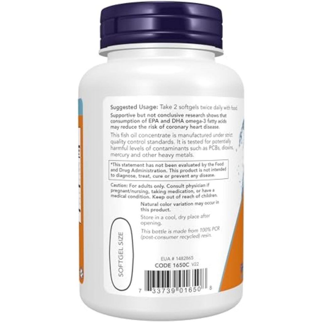 USA Supplements | NOW Foods, Omega-3 Fish Oil, 100 Softgels ( Cardiovascular Support )