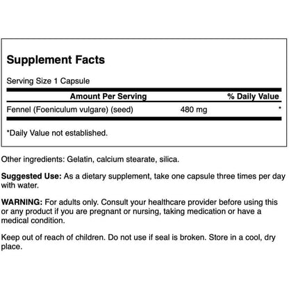 HealthilyYou | Swanson, Full Spectrum® Fennel Seed, 480 mg, 100 Capsules, Digestive Support