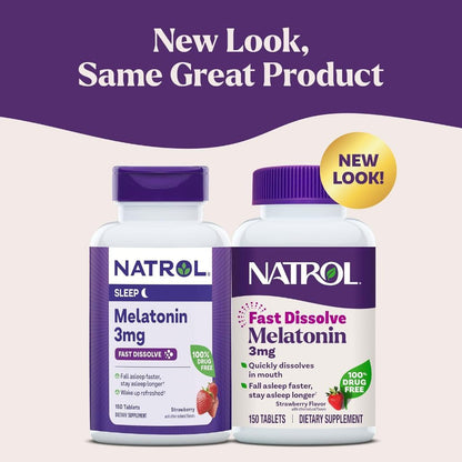 USA Supplements | Natrol, Melatonin, Fast Dissolve, Strawberry, 3 mg 150 Tabs ( Fall Asleep Faster )