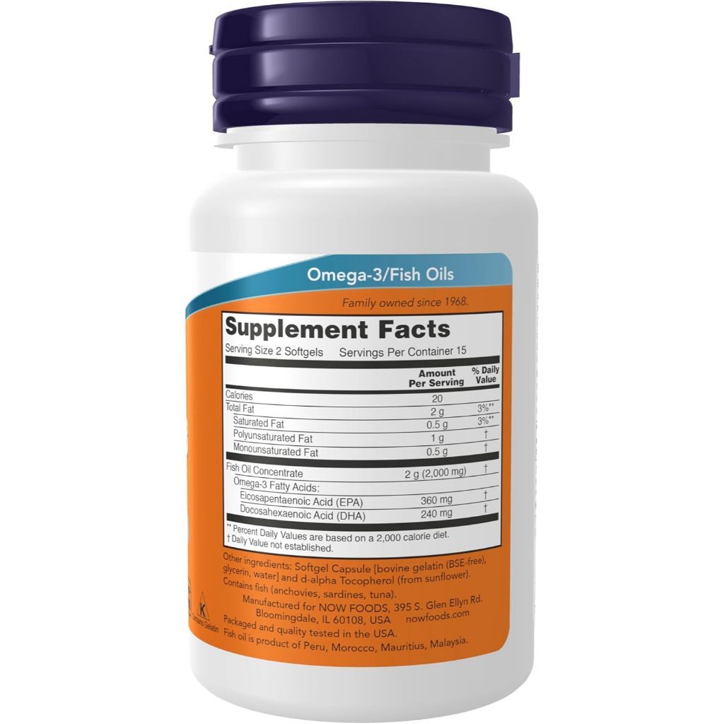 USA Supplements | NOW Foods, Omega-3 Fish Oil, 30 Softgels ( Heart & Circulatory Support )