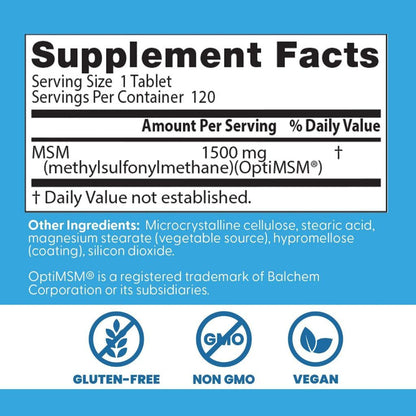 USA Supplements | Doctor's Best, MSM w/ OptiMSM®, 1,500 mg, 120 Tablets ( Joint Comfort & Mobility )