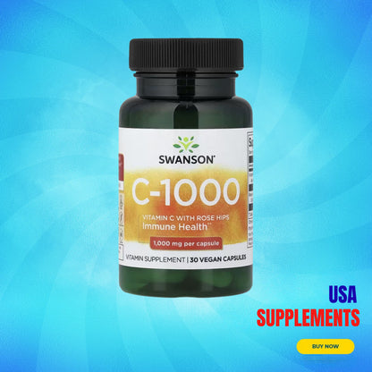 USA Supplements | Swanson, C-1000 with Rose Hips, 30 Vegan Capsules ( Immune System Support )