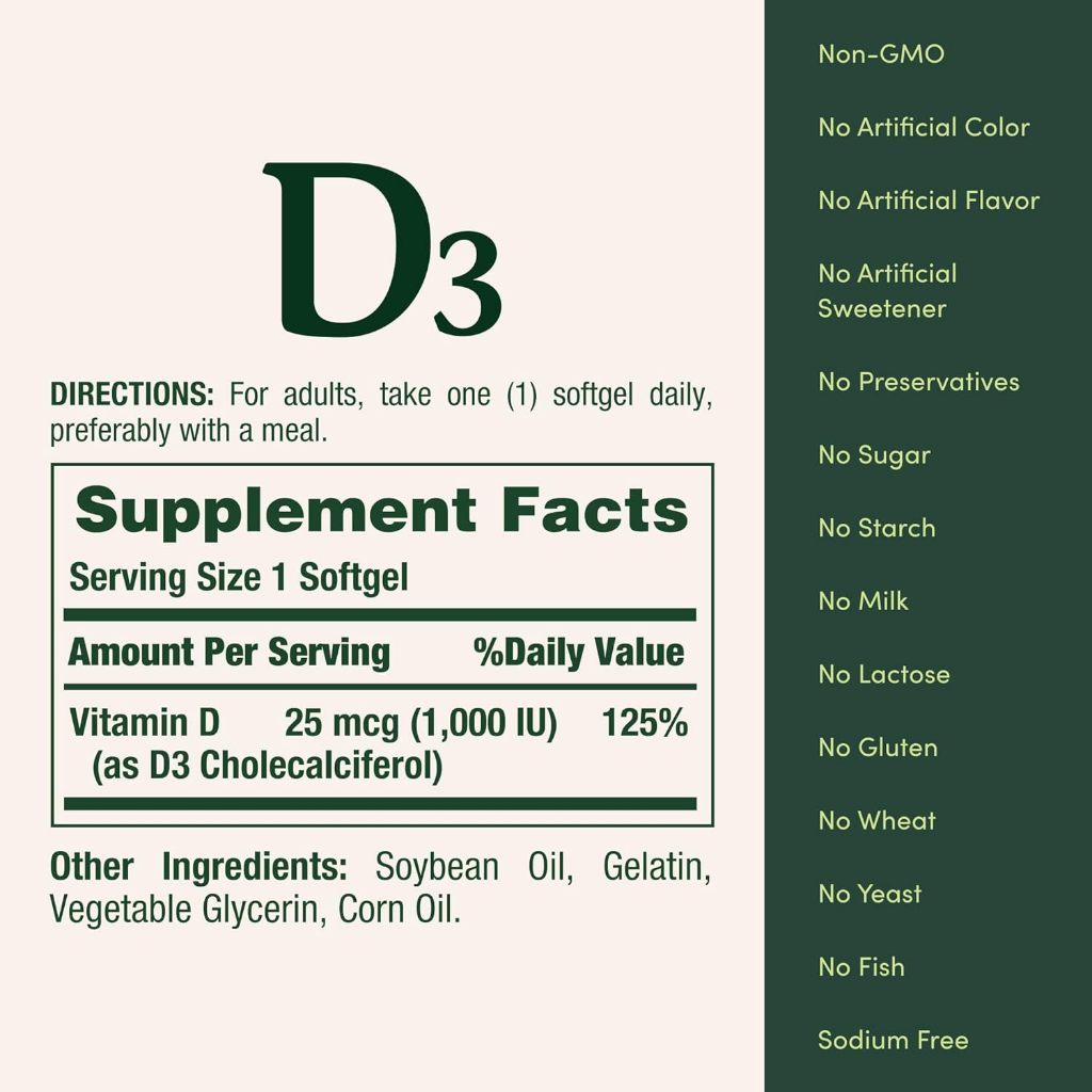 USA Supplements | Nature's Bounty, Vitamin D3, 25 mcg, 250 Rapid Release Softgels ( Bone Health )