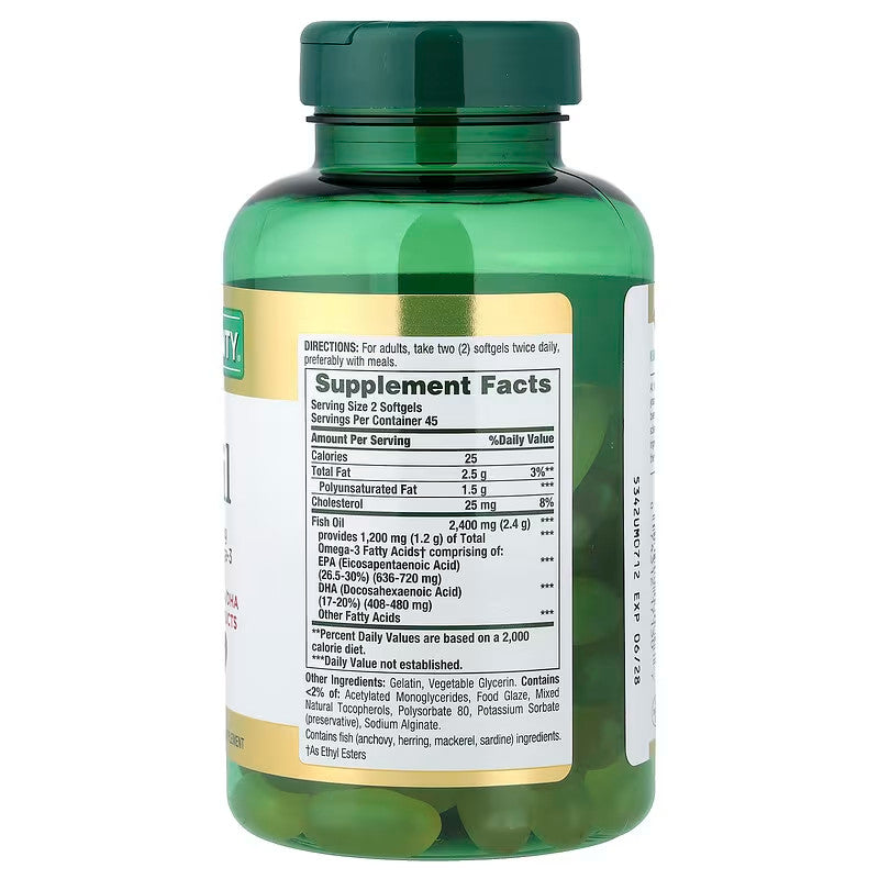 USA Supplements | Nature's Bounty, Odorless Fish Oil, 2,400 mg, 90 Coated Softgels ( Heart Health )