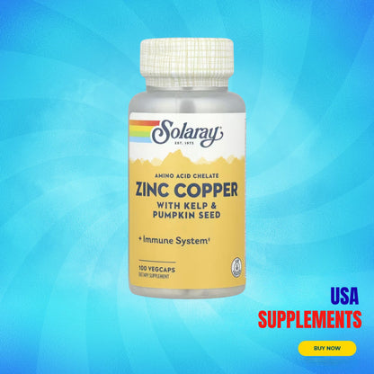 USA Supplements | Solaray, Zinc Copper with Kelp & Pumpkin Seed ( Immune System Support )