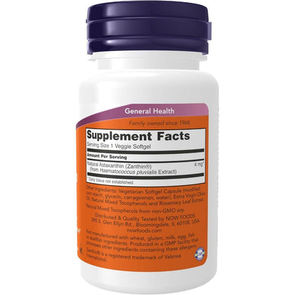 USA Supplements | NOW Foods, Astaxanthin, 4 mg, 60 Veggie Softgels ( Supports Eye Health )
