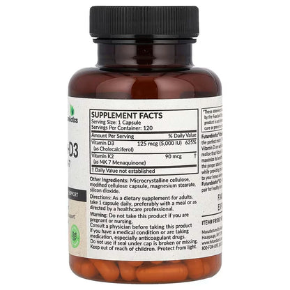 USA Supplements | Futurebiotics, Vitamin K2 + D3 , 120 Capsules ( Supports Strong Bones and Teeth )