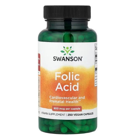 HealthilyYou | Swanson, Folic Acid, 800 mcg, 250 Vegan Capsules Cardiovascular and Prenatal Health
