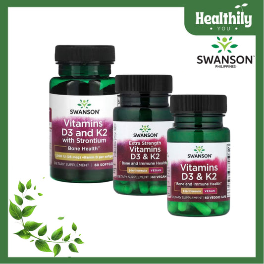 Healthily You | Swanson, Vitamins D3 & K2, Extra Strength, with Strontium 60 Veggie Caps Bone Health