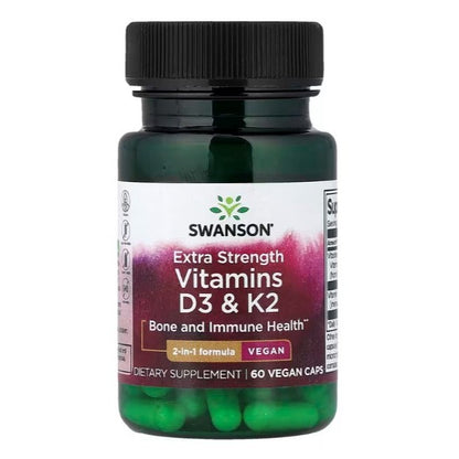 Healthily You | Swanson, Vitamins D3 & K2, Extra Strength, with Strontium 60 Veggie Caps Bone Health
