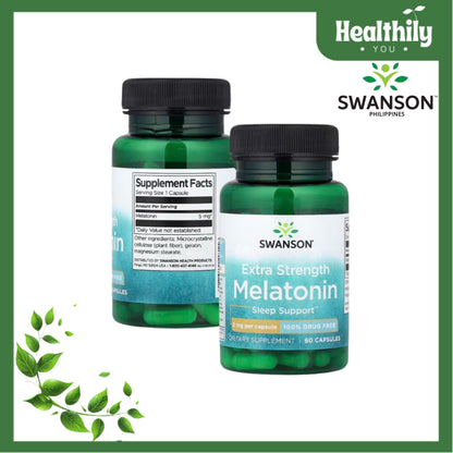 Healthily You | Swanson, Melatonin, Extra Strength 5 mg, 60 Capsules, Sleep Support 100% Drug Free