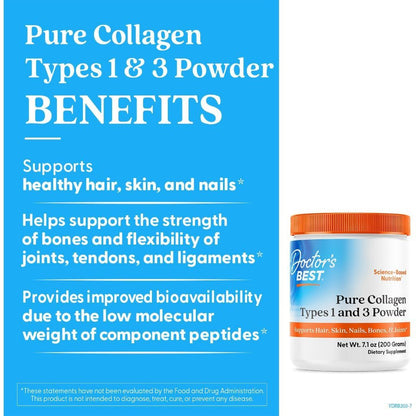 USA Supplements | Doctor's Best, Pure Collagen Types 1 and 3 Powder ( Bone Strength )