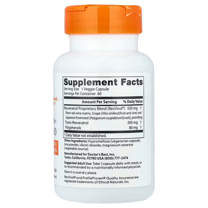 USA Supplements | Doctor's Best, Trans-Resveratrol ( Heart & Circulatory Support )