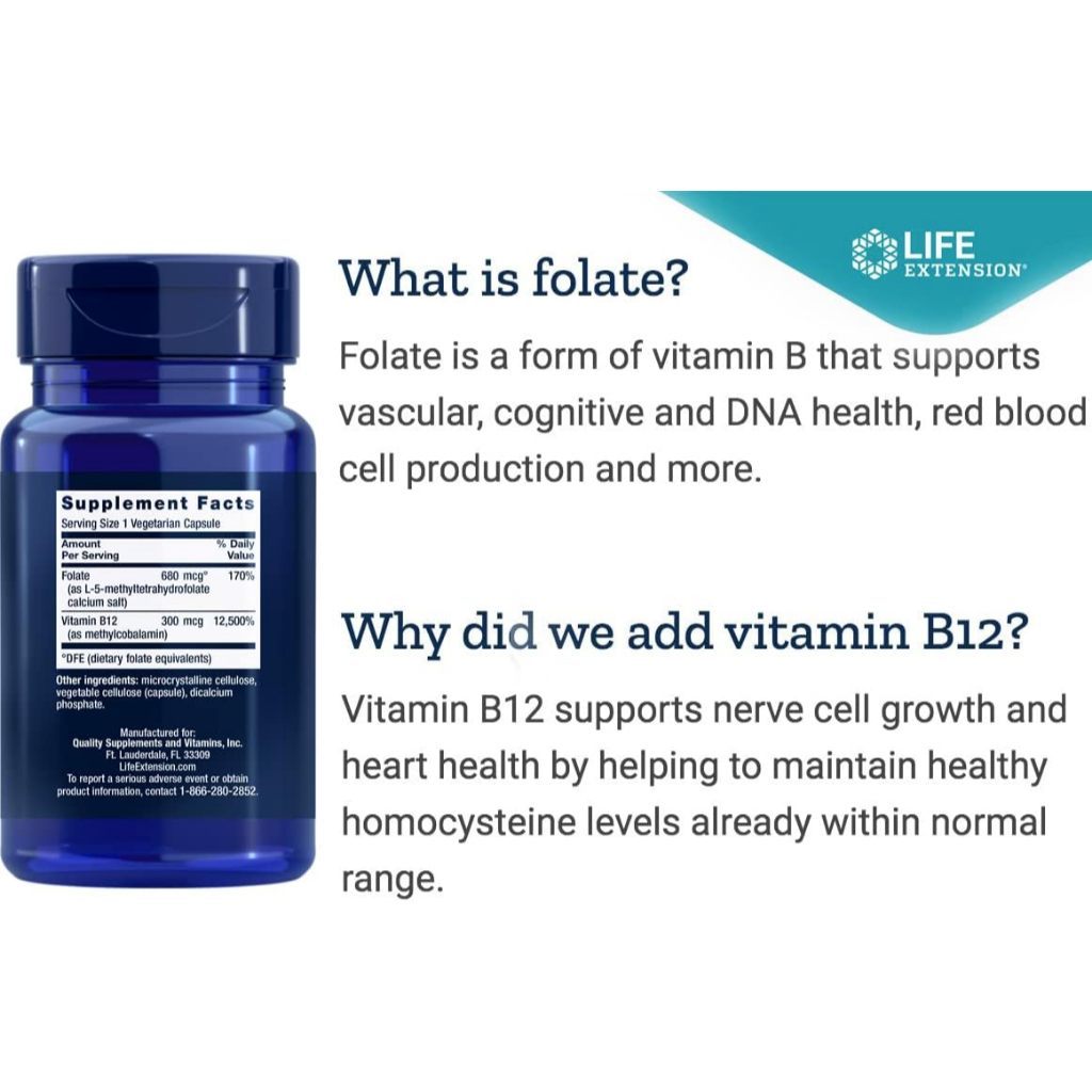 USA Supplements | Life Extension, BioActive, Folate & Vitamin B12 ( Cellular Energy & Metabolism )