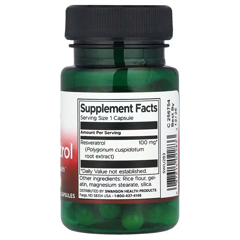 USA Supplements | Swanson, Resveratrol, 100 mg, 30 Capsules ( Cardiovascular Health )