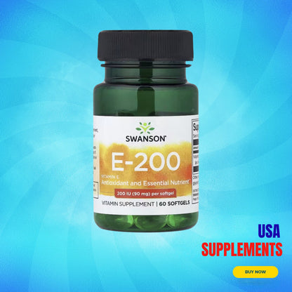 USA Supplements | Swanson, Vitamin E-200, 90 mg, 200 IU, 60 Softgels ( Antioxidant Support )